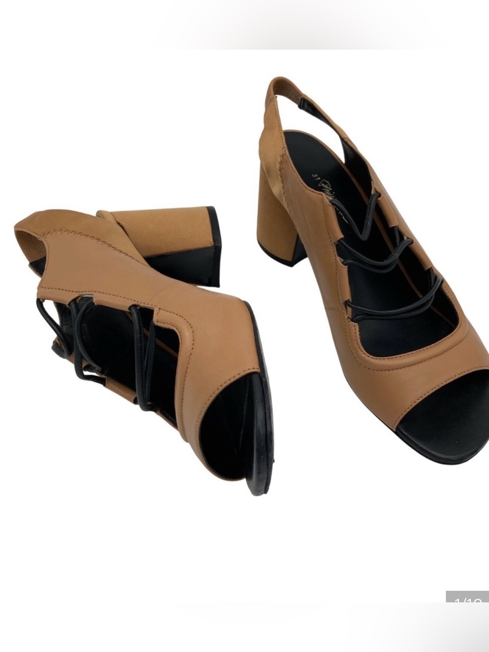 3.1 Phillip Lim Drum Leather and Silk Peep Toe Strappy Slingback Heels Leather